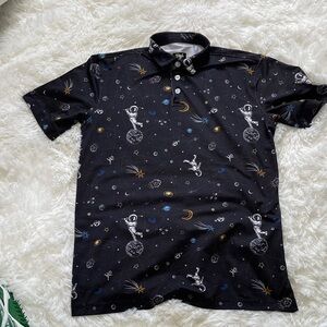 Waggle Astronaut Print Black Polo Shirt